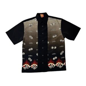 JNCO Jeans men’s S Small black dice cards polyester button up vintage shirt EUC